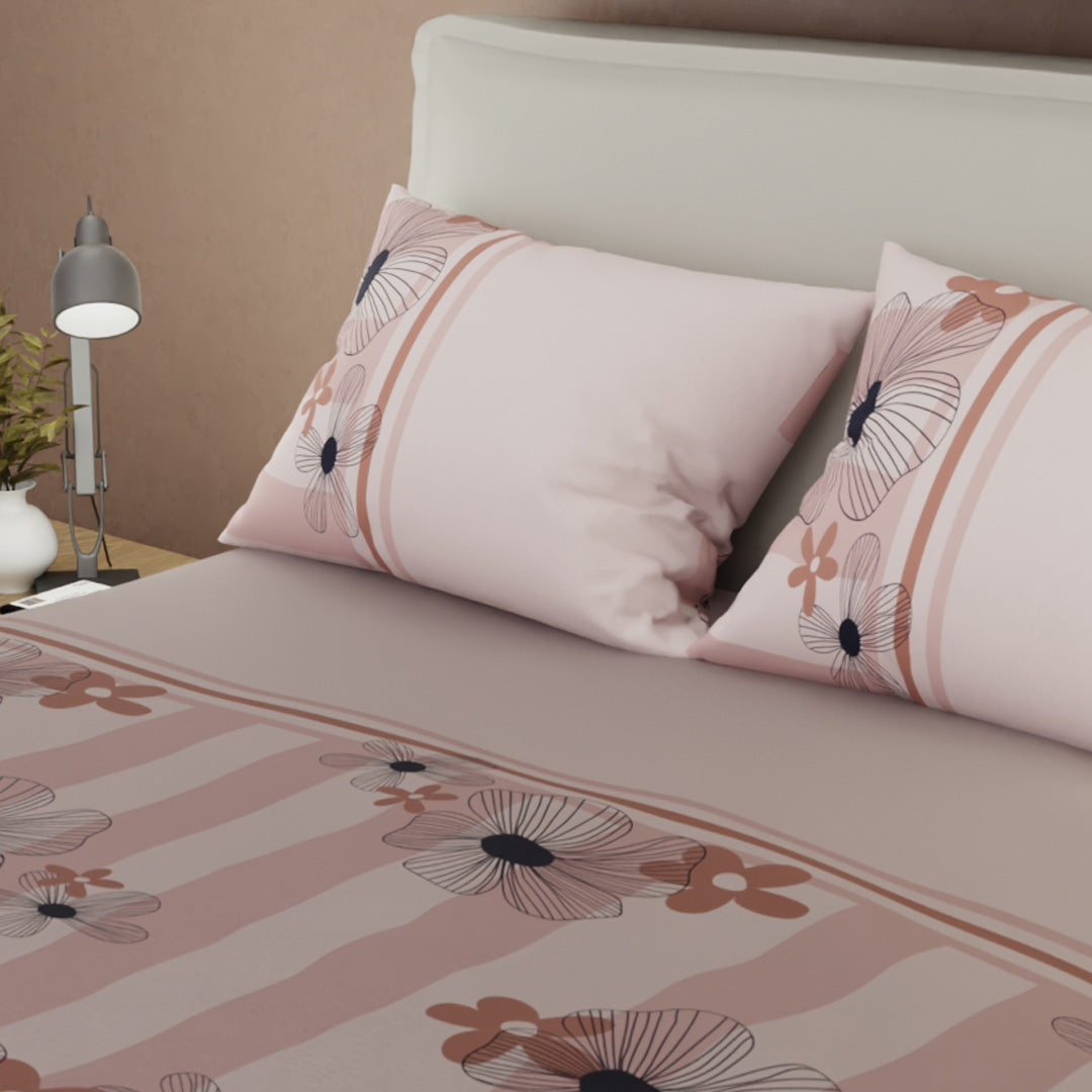 Juego De Sábanas Microfibra Suavizada Delicate Line Flower Rose