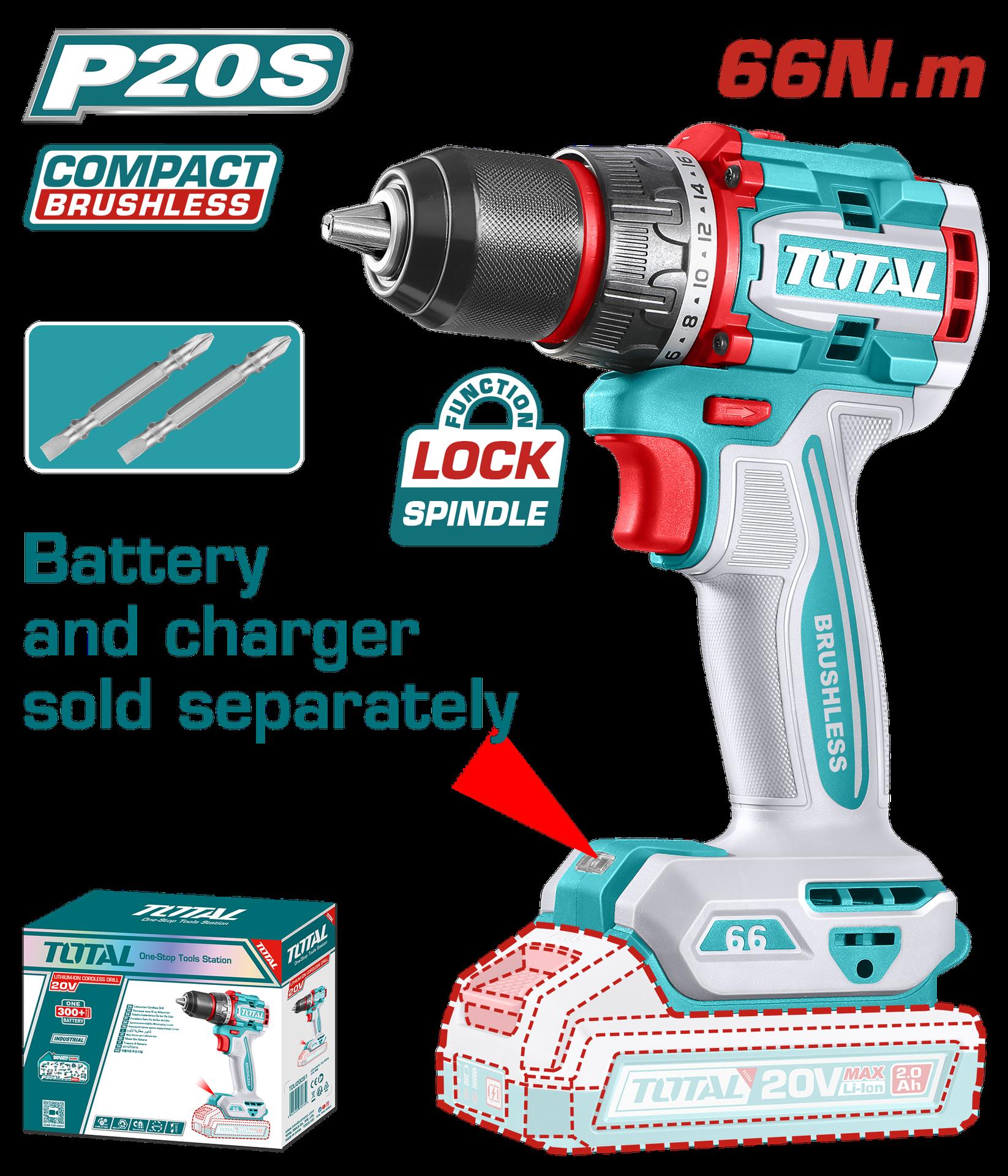 Taladro Inalambrico 12 20V 66 Nm Incluye 2 Punta Taladro  Bateria Y Cargador Se Vende Por Separado Industrial Super Total Tdli206681