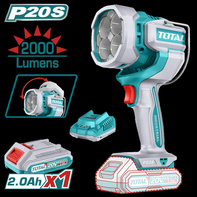 Lampara De Trabajo Inalambrica 2000 Lumenes 20V Incluye Bateria 20Ah  Y Cargador Industrial Super Total Utwli20881