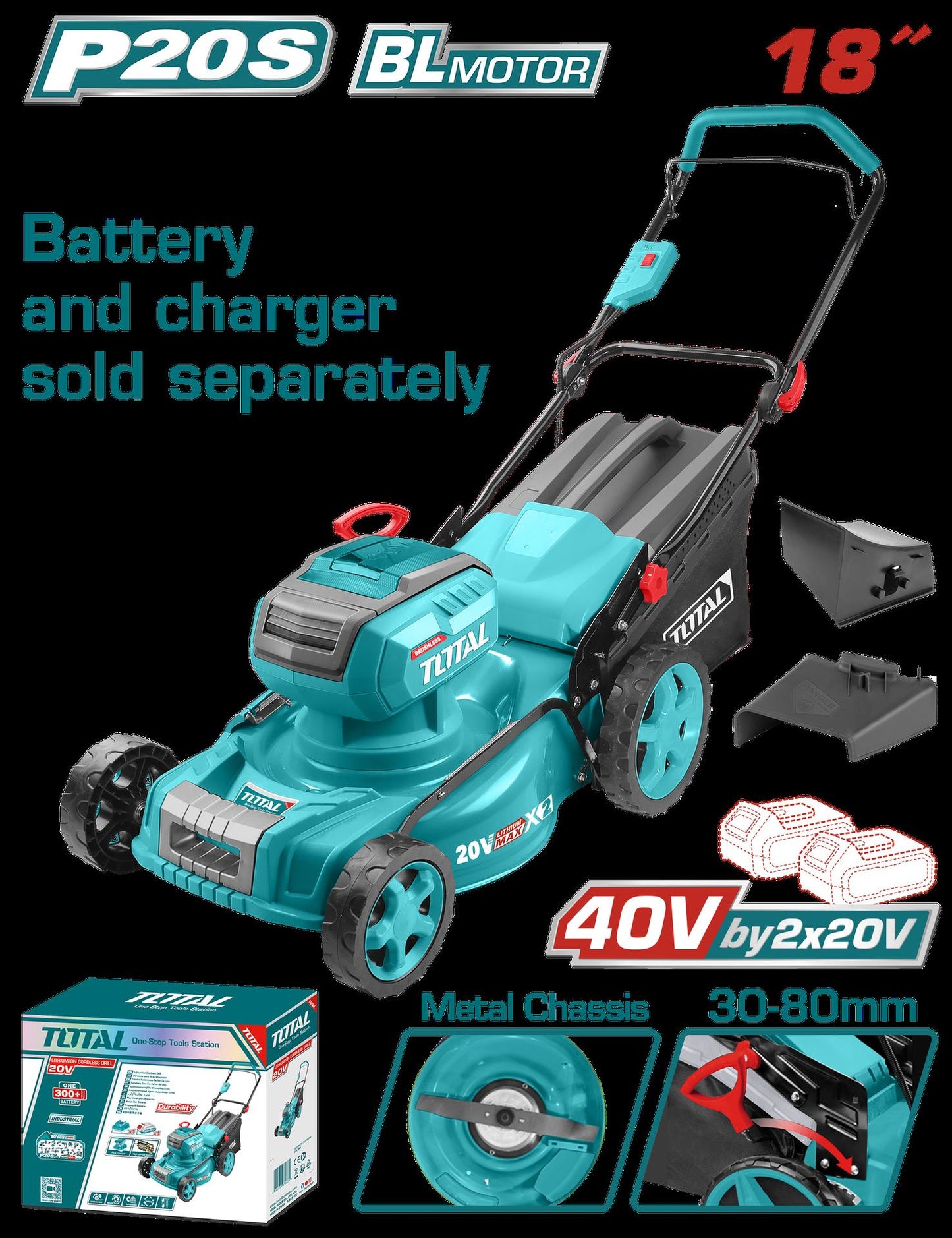 Cortadora De Cesped 18 40V Bateria Y Cargador No Incluido  Industrial Super  Total Tlmli20185