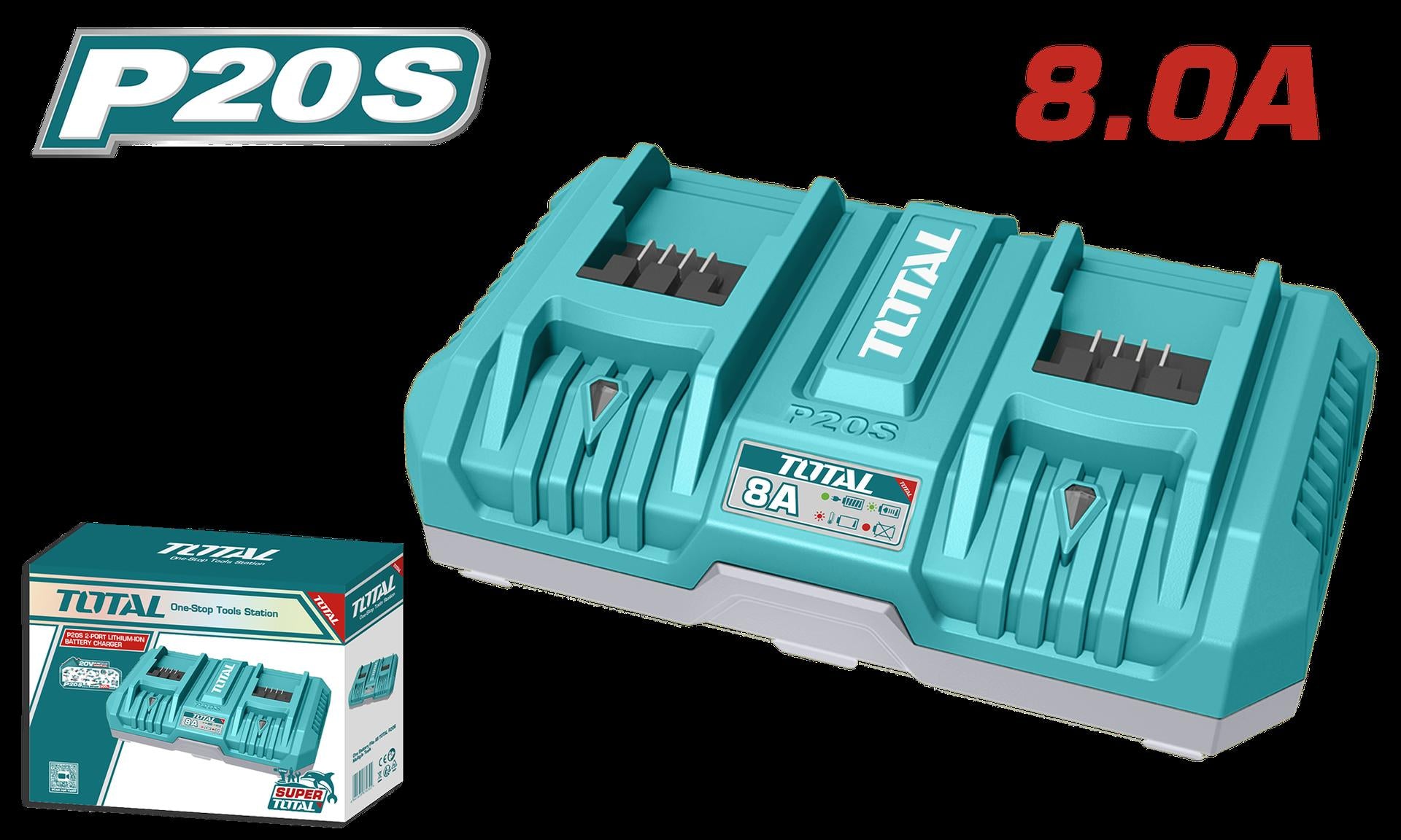 Cargador Inteligente Doble Para Baterias 20V Industrial Total Utfcli2082