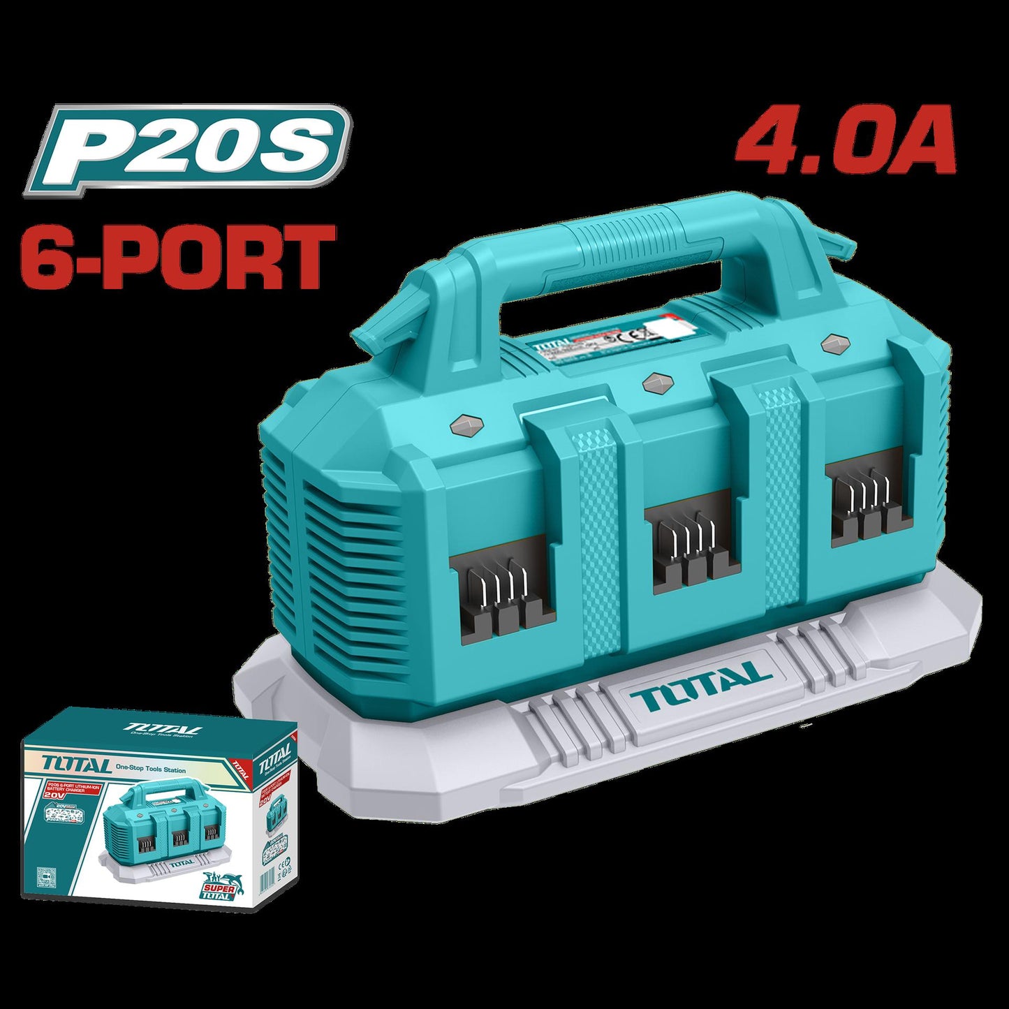 Cargador Inteligente De 6 Puertos  Para Baterias 20V Industrial  Super Total Utfcli2064