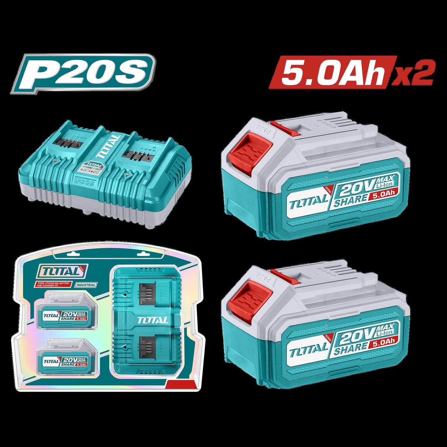 Kit De 2 Baterias 50Ah  Cargador De 20V Industrial Super Total Utfbcpk2425