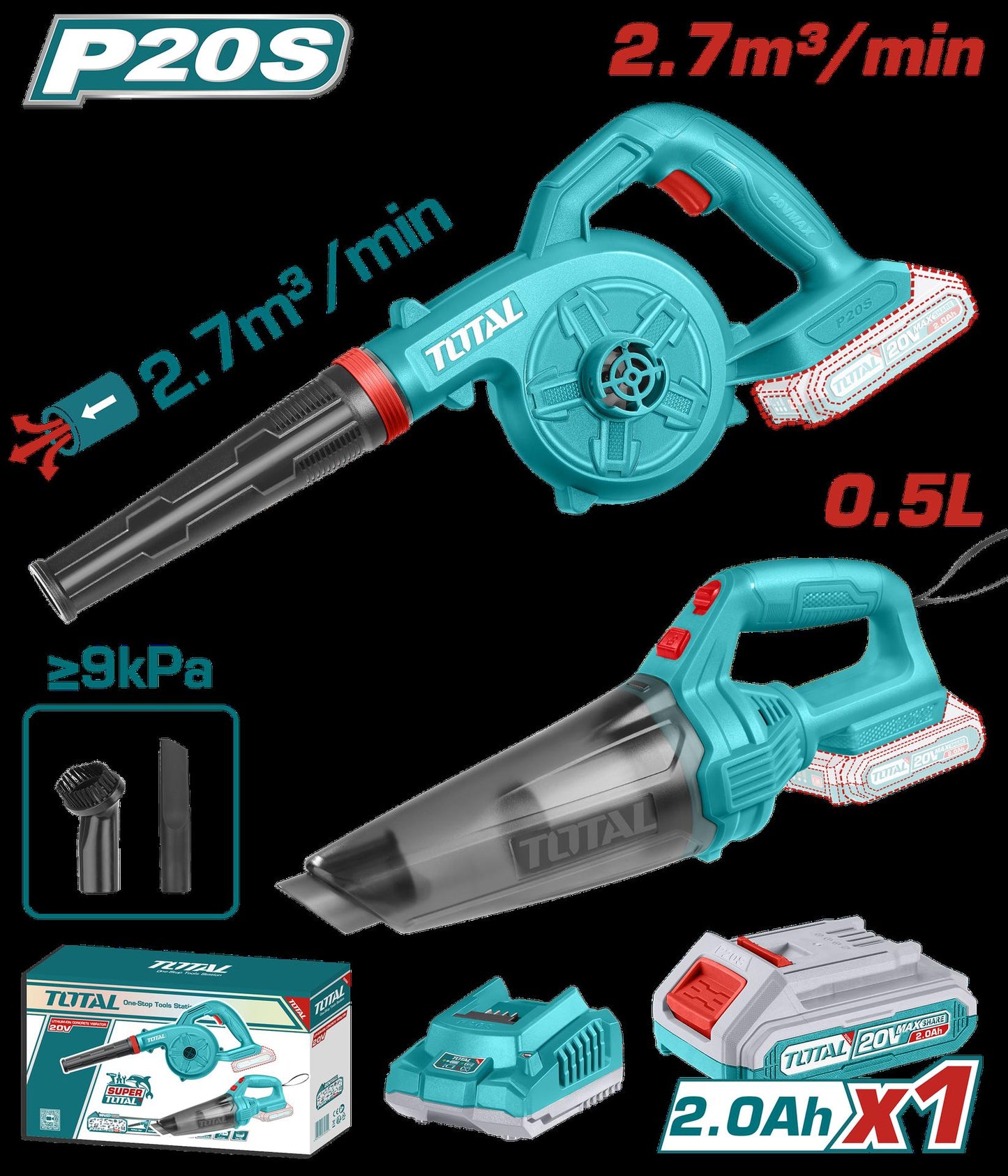 Combo Inalambrico 20V Sopladora Inalambrica   Aspiradora De Mano 05L Incluye 1 Bateria 20Ah Super Total Utosli240998
