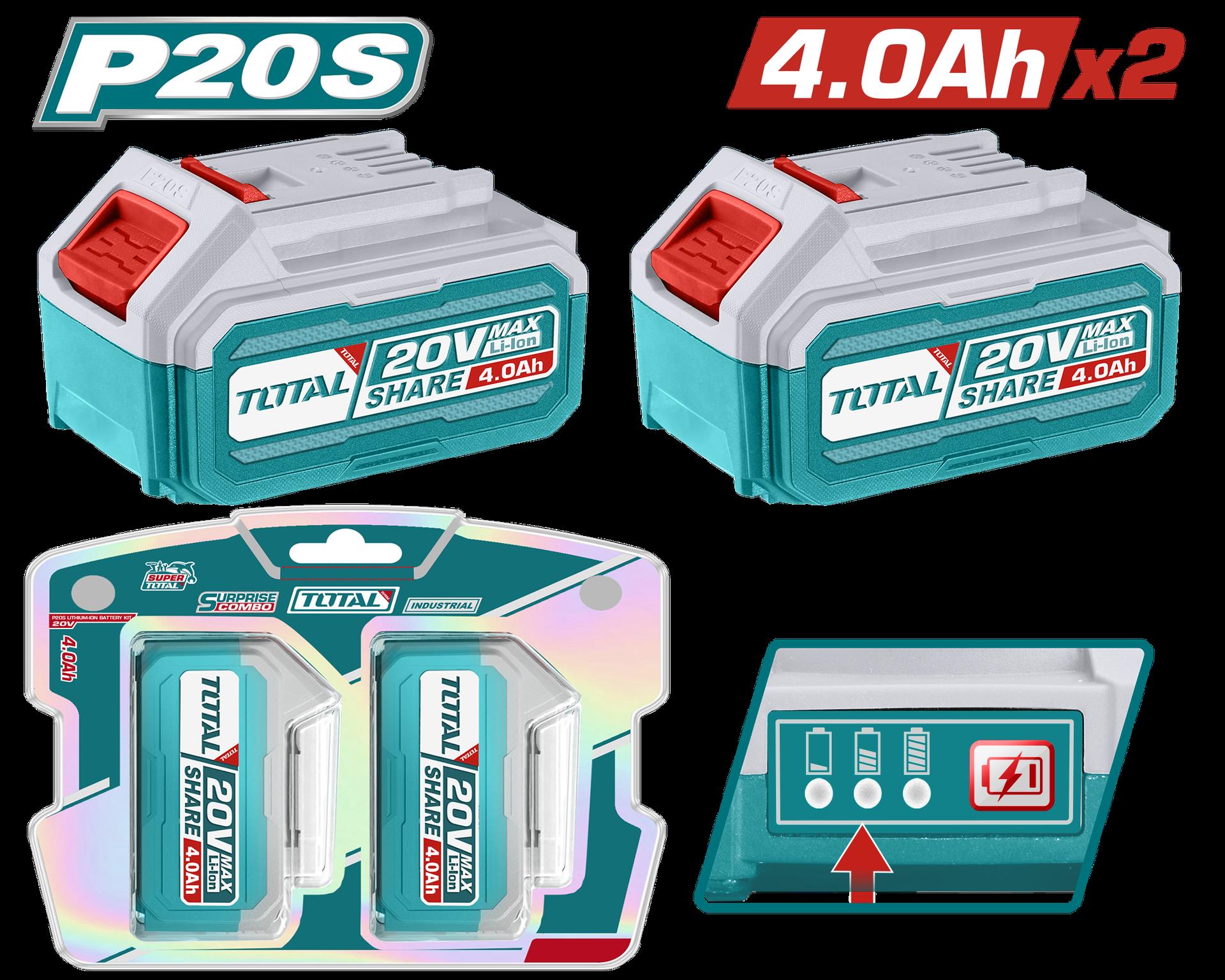 Kit De Bateria X2 Pzs 20V 40Ah Industrial Ion Lithium  Industrial Super Total Tosli240312