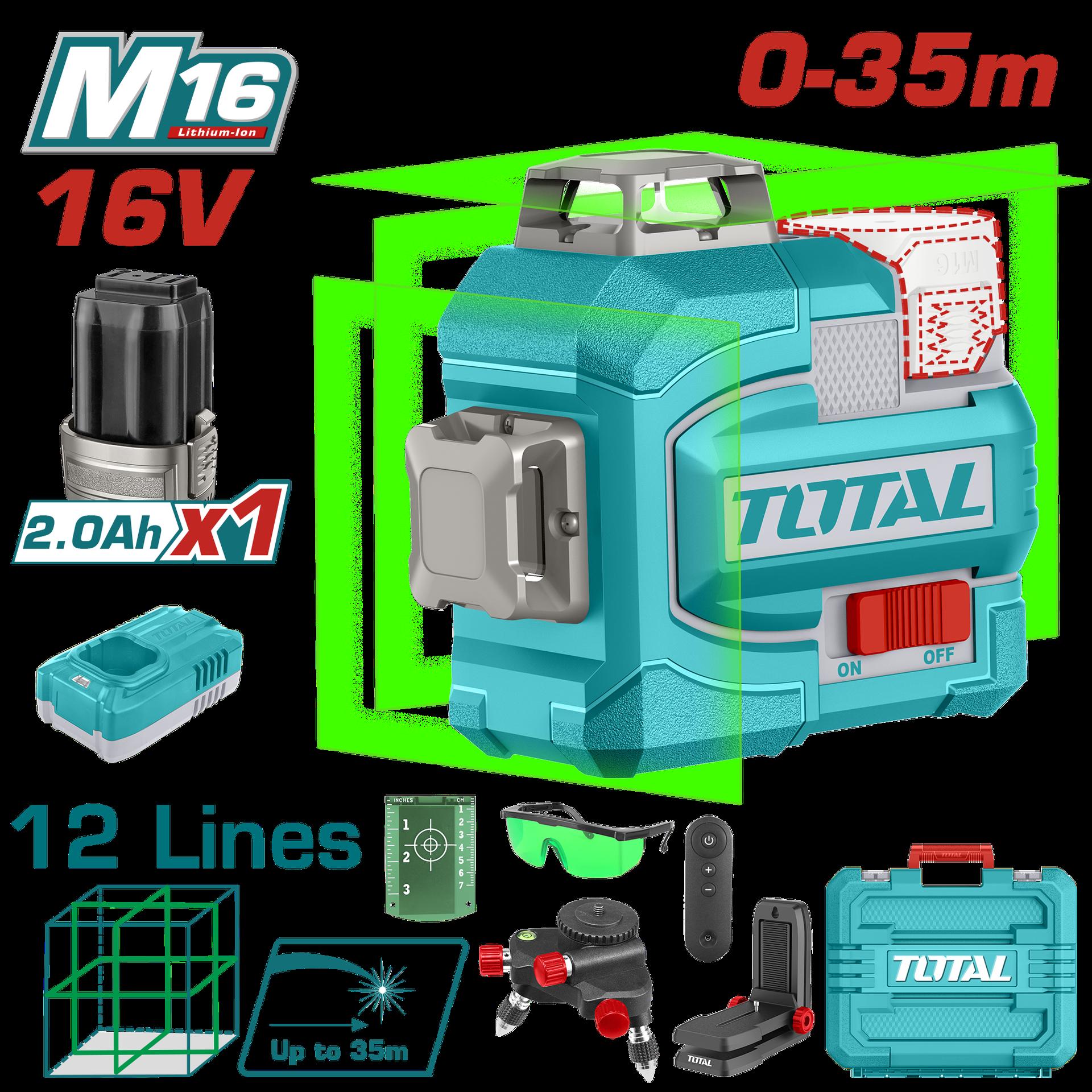 Nivel Laser 035M  Luz Verde  3D 12 Lineas 16V Industrial Super Total Utll301201