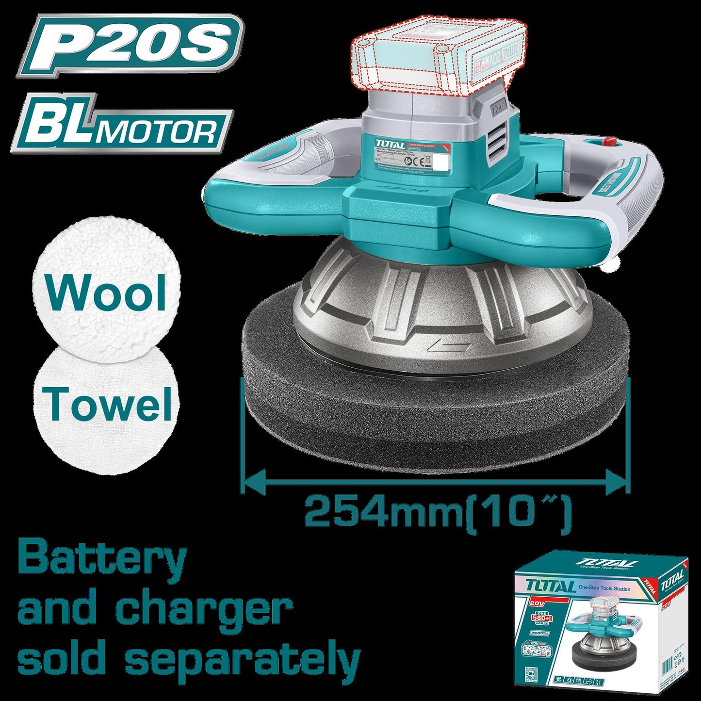 Polichadora Orbital Inalambrica 254Mm  Bateria Y Cargador No Incluido  Industrial Super Total Topli2001