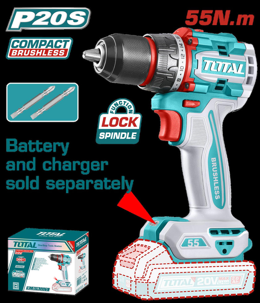 Taladro Inalambrico 12 20V 55 Nm Cargador Y Bateria No Incluido Super Total Tdli205581