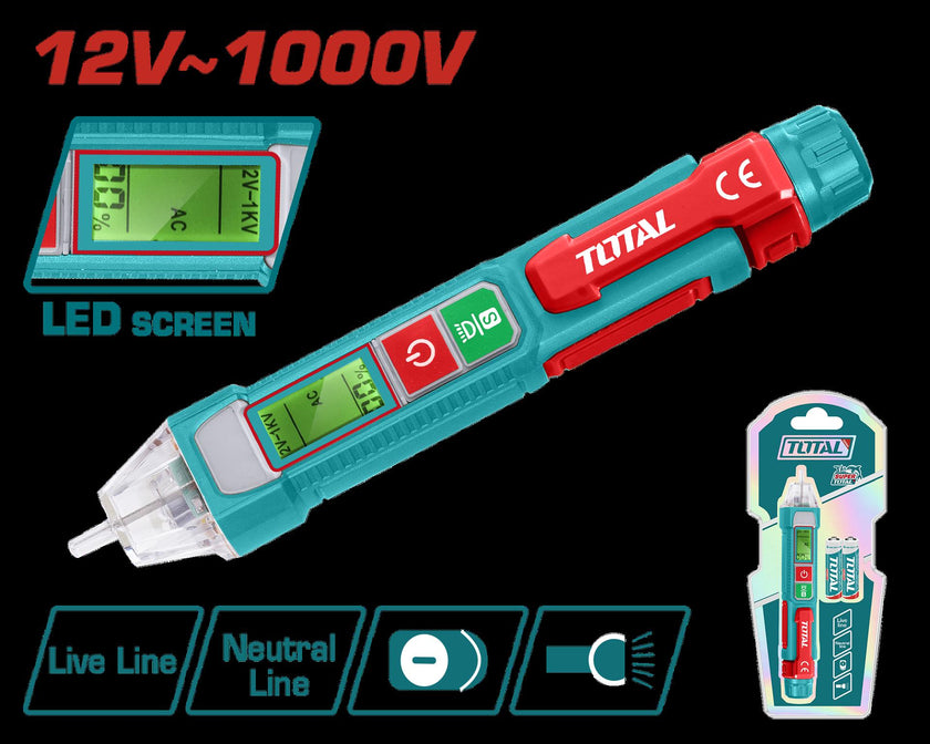 Probador De Corriente Digital Con Pantalla Led  12V  1000V Super Total Tht210003