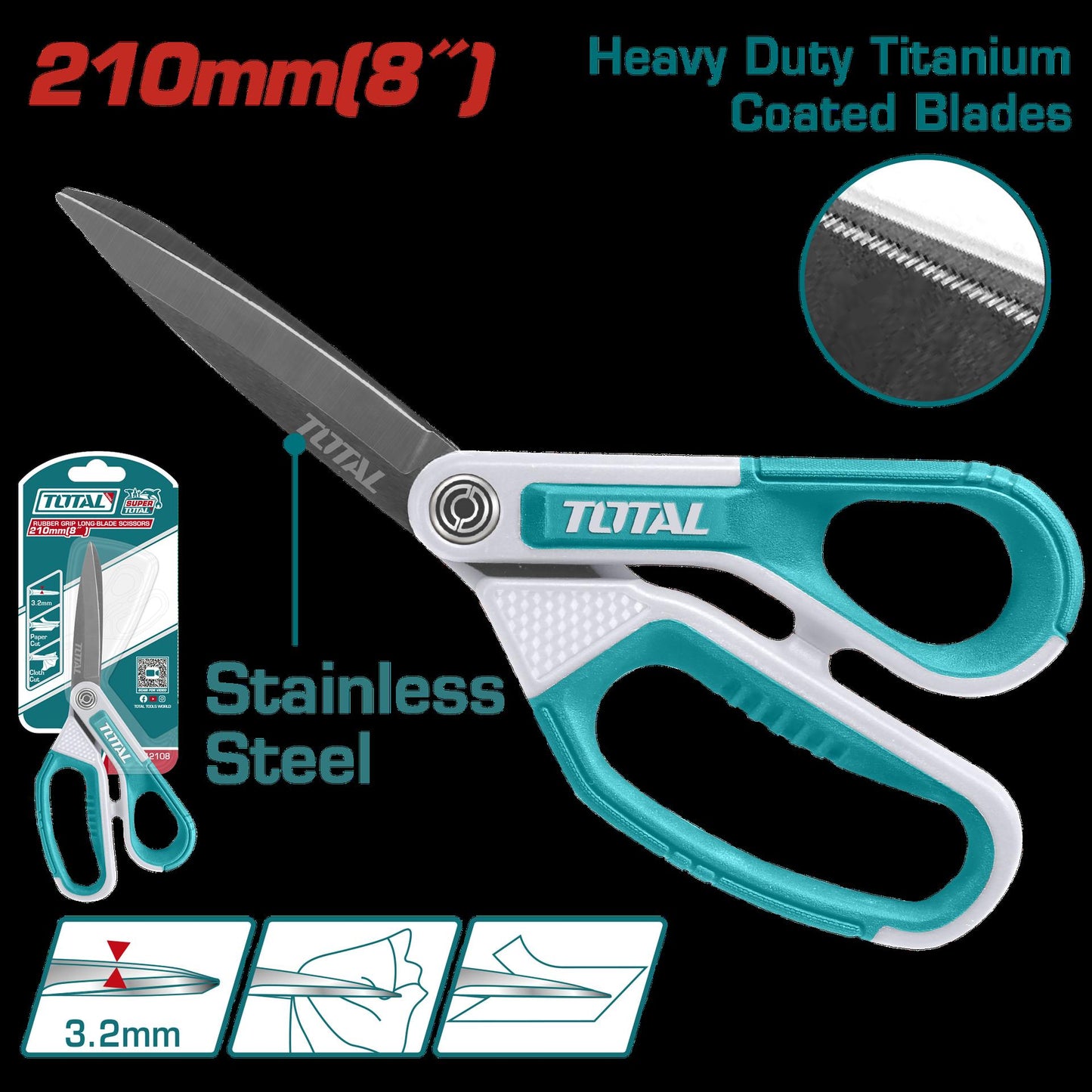 Tijera 8 Acero Inoxidable Mango Ergonomico Industrial Super Total Thscrs812108