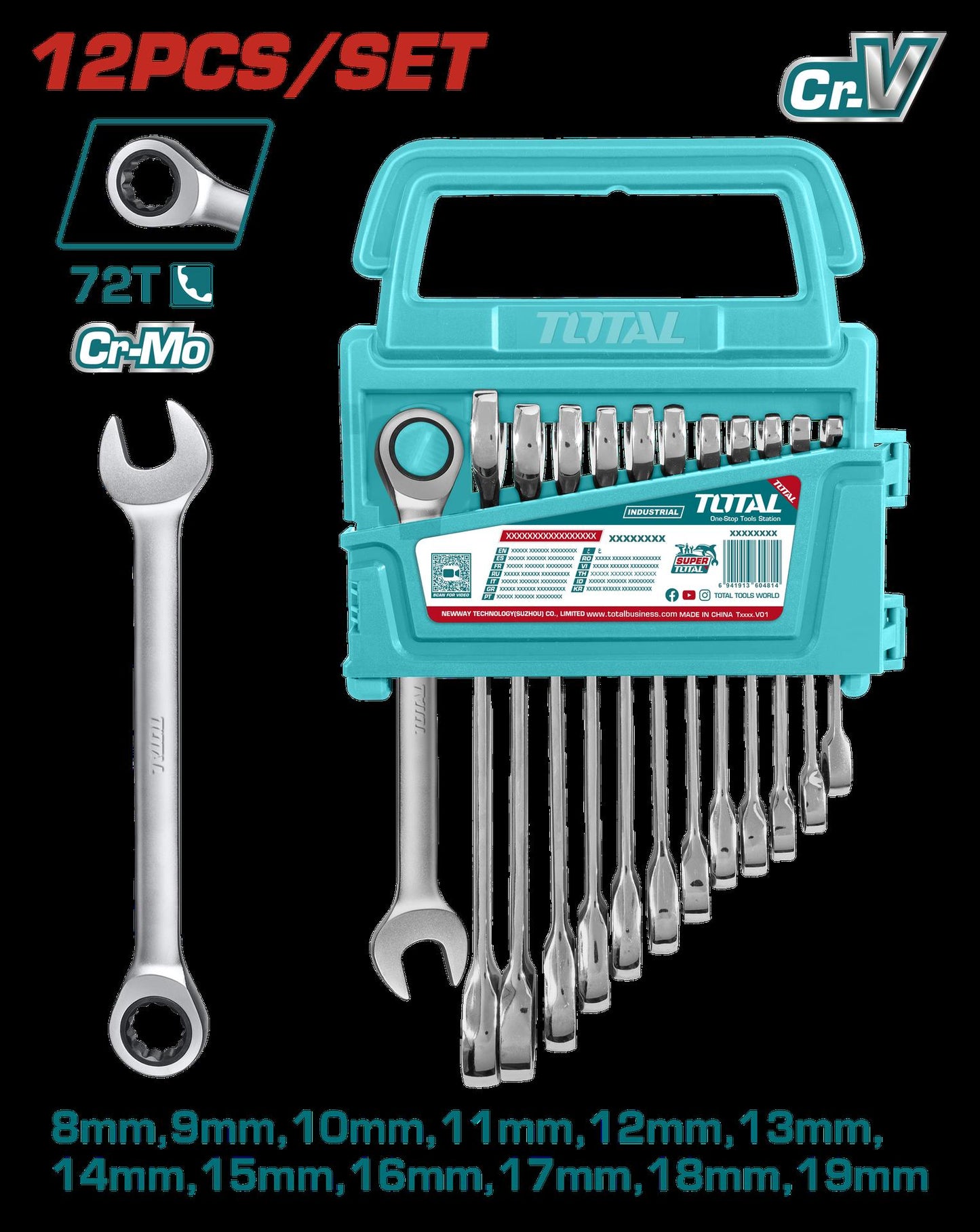 Llave Mixta Con Rache  8  19 Mm Juego X 12 Pzs  Industrial Super Total Tht102Rk0126