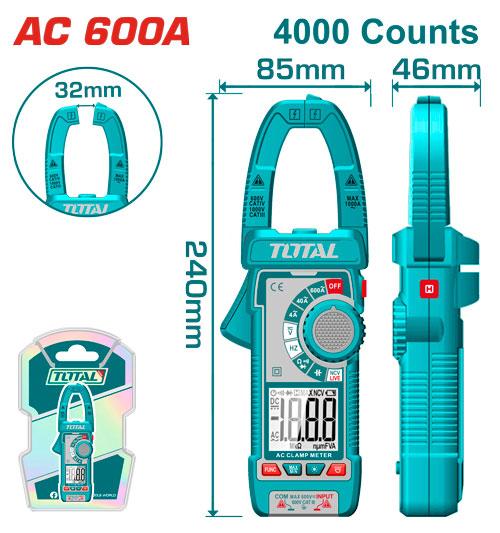 Pinza Voltiamperimetrica 600V Digital Industrial Super Total Tmt766001