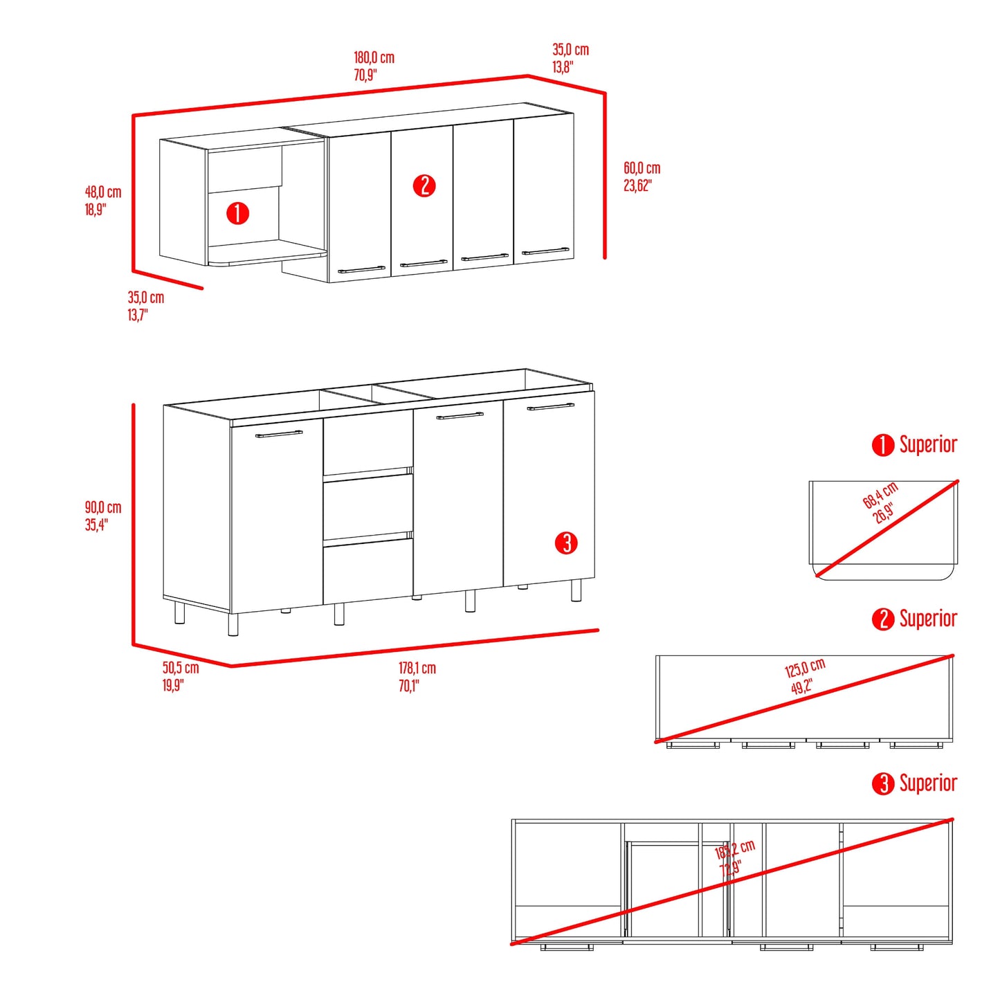 Cocina 180 Erie 60X120X35 Rta Blanco Mqz Bardolino
