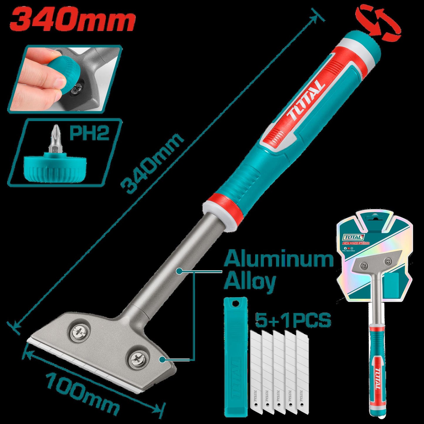Raspador 100Mm X 340Mm Incluye 5 Cuchillas Industrial  Super Total Tgs3088