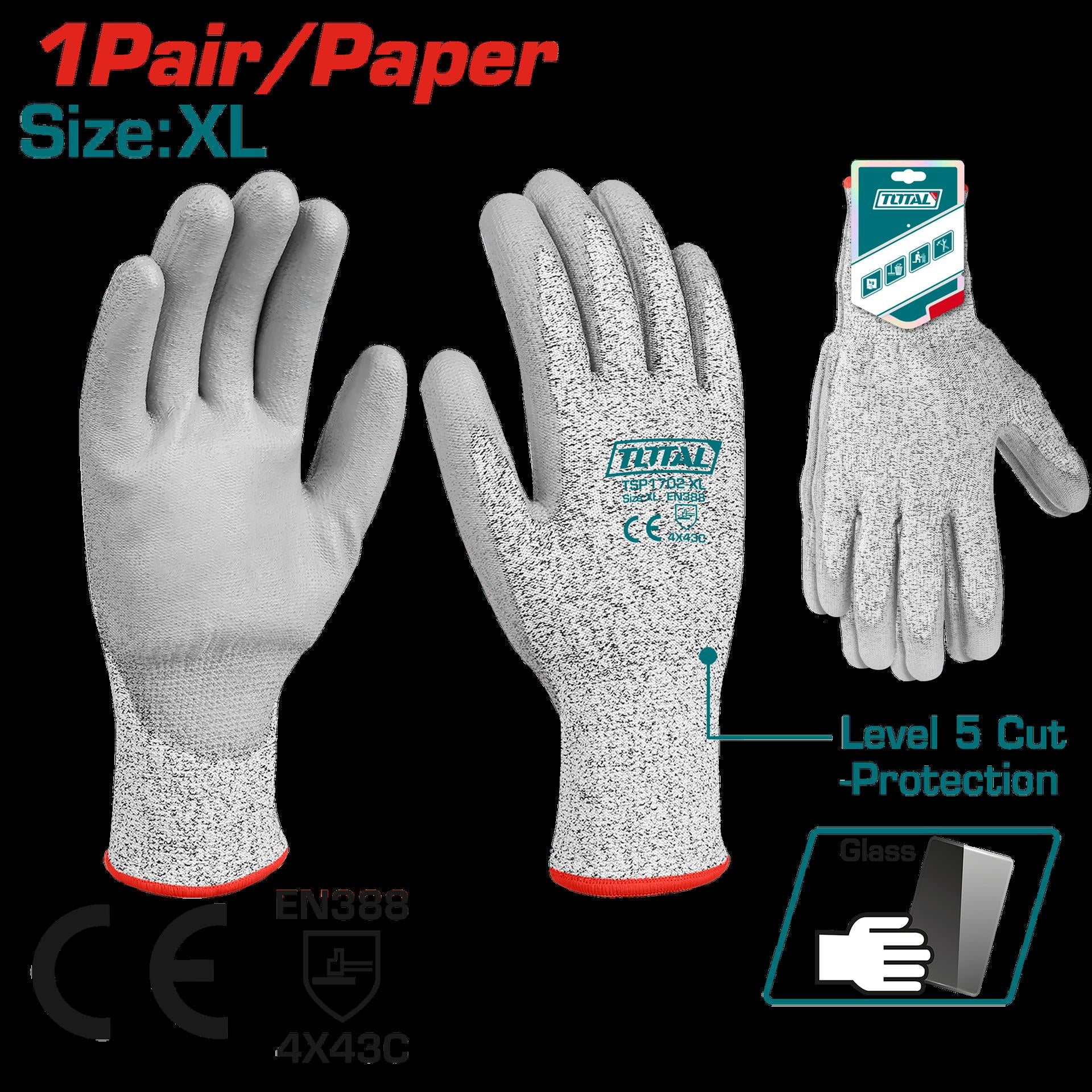 Guante Polyester Xl Anticorte Con Recubrimiento De Pu Industrial Super Total Tsp1702Xl