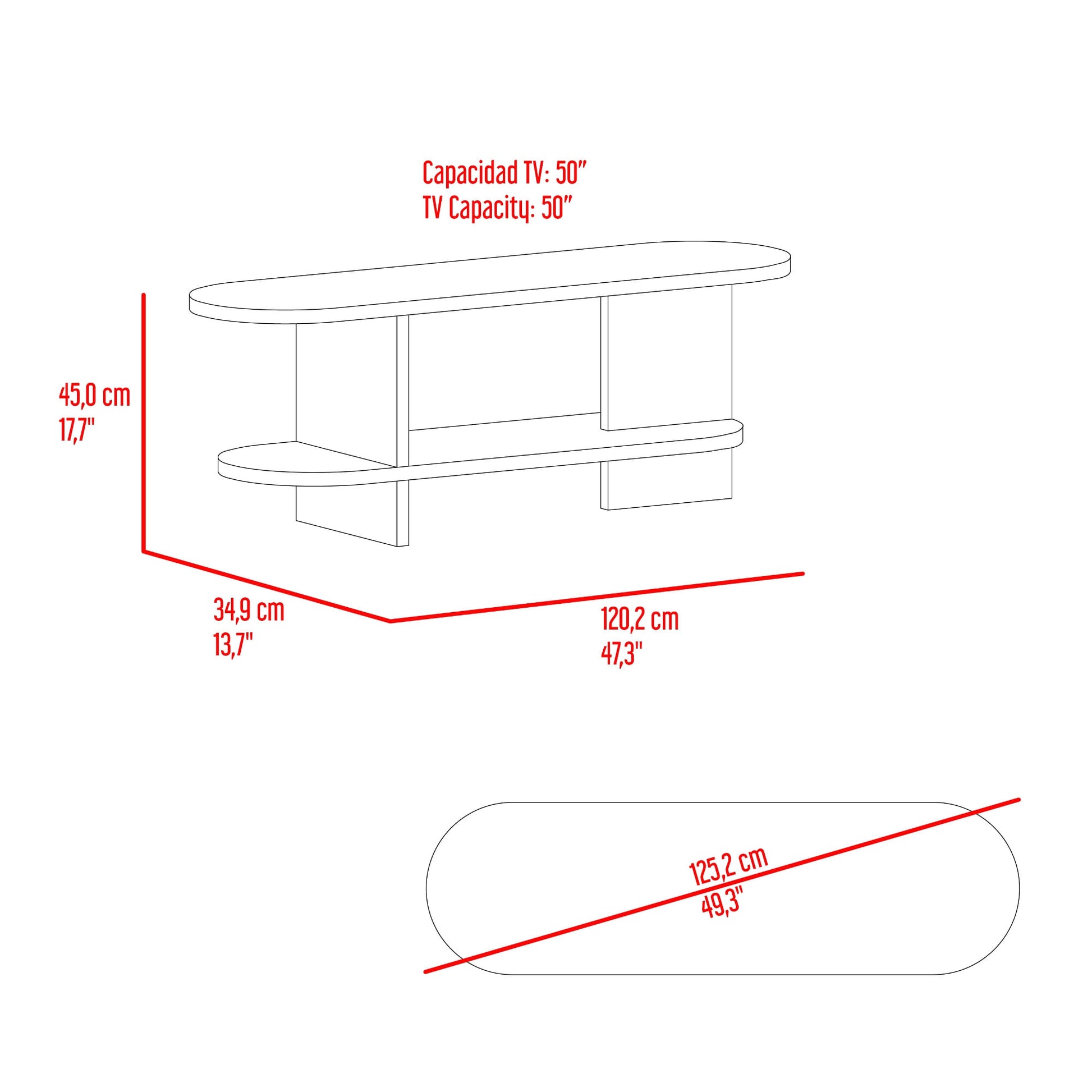 Rack De Tv Oval Leeds 45X120X34 Rta Fresno Eu