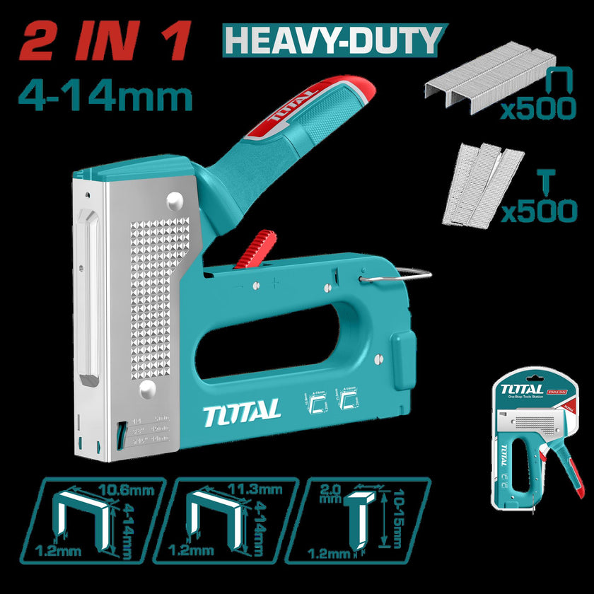 Grapadora 2 En 1  4  14 Mm Incluye 500 Grapas Y 500 Clavos  Industrial Total Tht31148