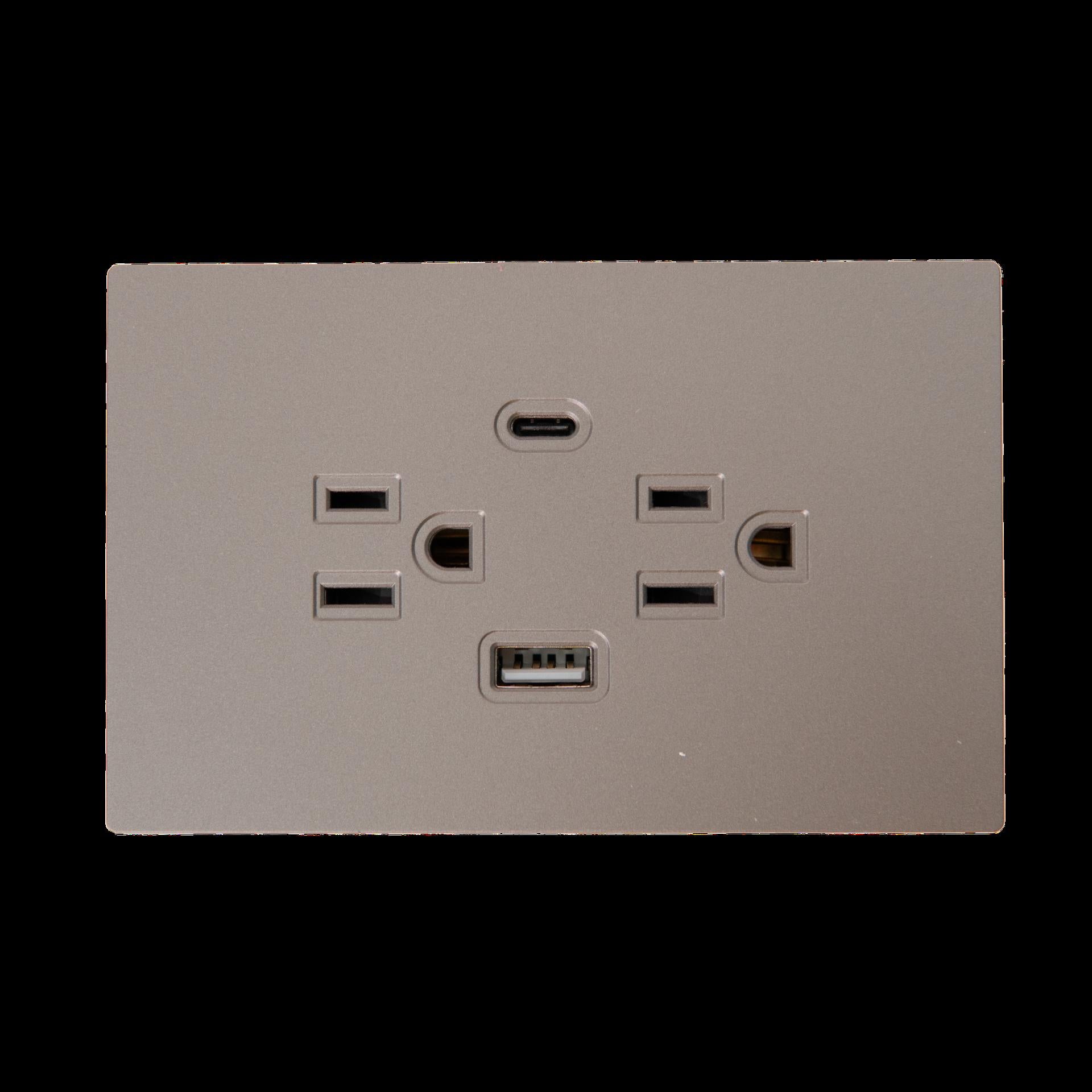 Toma Doble  Tipo Usb  Tipo C Terra Gris  Uduke V8032