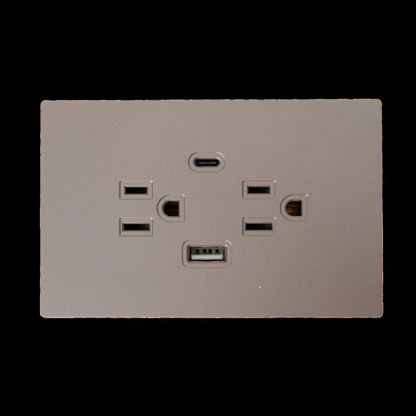 Toma Doble  Tipo Usb  Tipo C Terra Gris  Uduke V8032