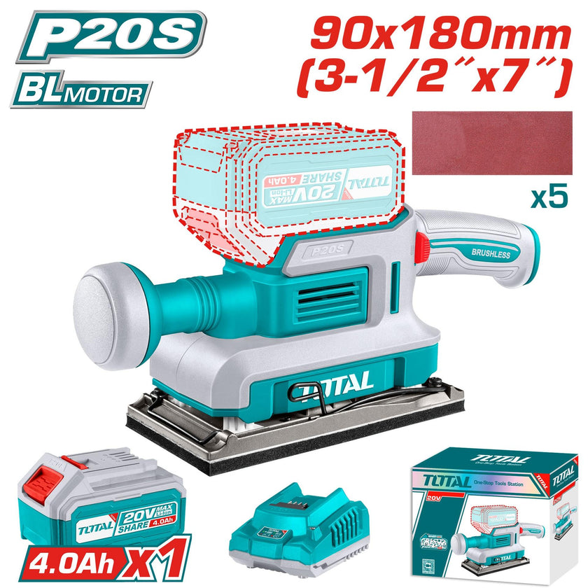 Lijadora De Palma Inalambrica  312 X 7 20V Incluye 1 Bateria 40Ah  Cargador Y 5 Lijas Industrial Super Total Utfsli20311