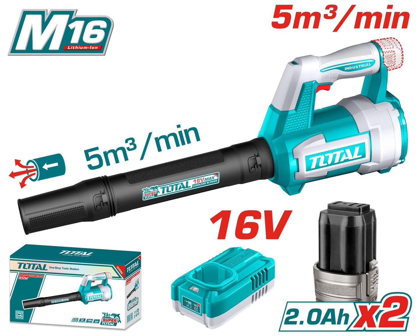 Sopladora Inalambrica 16V Incluye 2 Baterias 20Ah Y Cargador Industrial Total  Utabli168082