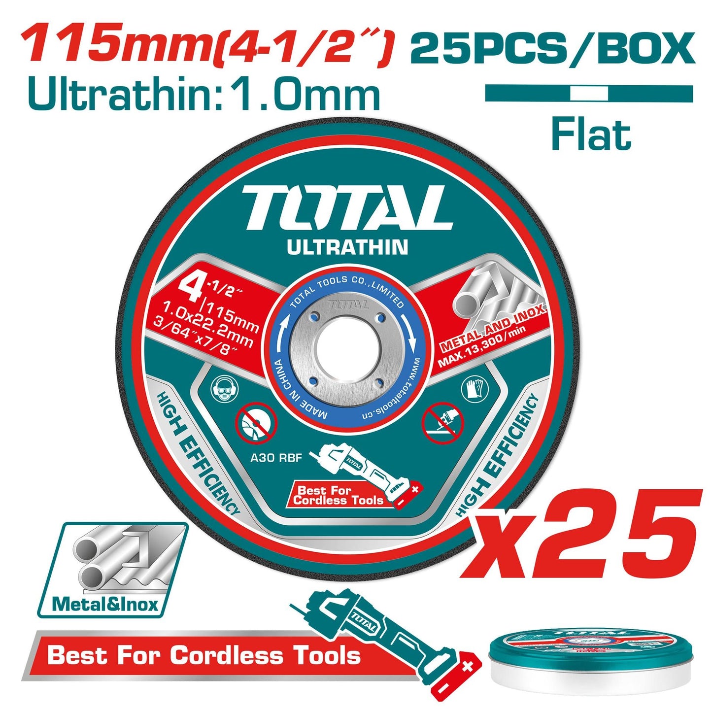 Disco Corte Metalacero Inoxidable 4 12 Juego X 25 Pcs Total Tac11011525