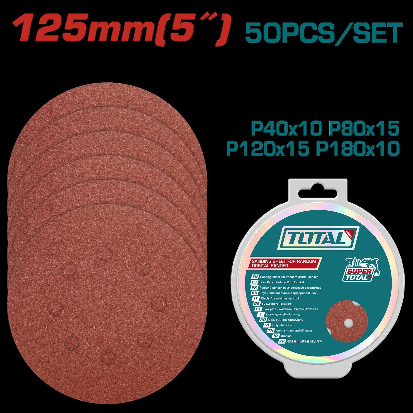 Juego De Hojas De Lija X 50 Piezas 5 Para Lijadora Orbital Total Tac7312511
