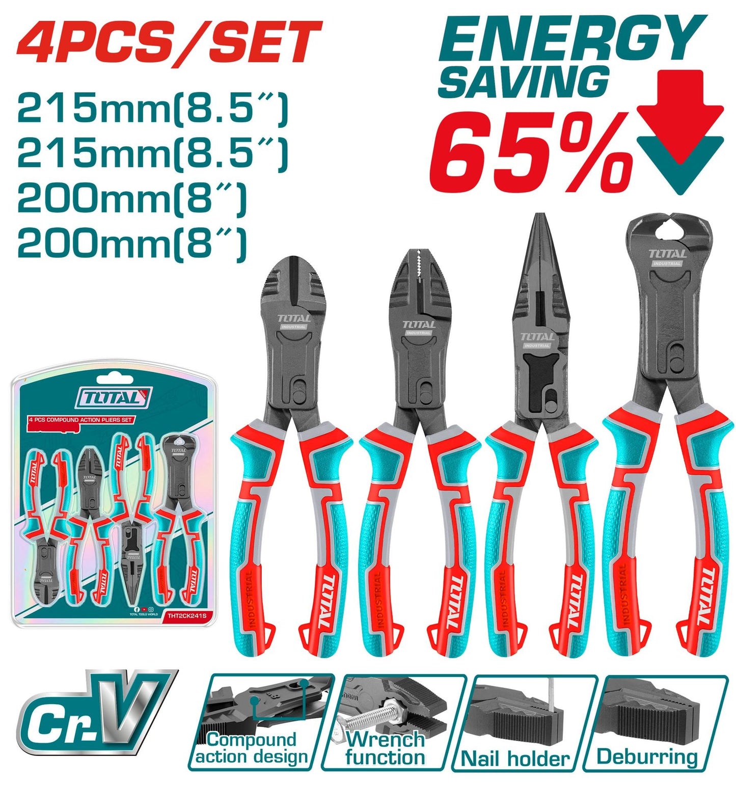 Juego De Alicate X 4 Piezas  Cromo Vanadium Industrial Total Tht2Ck241S