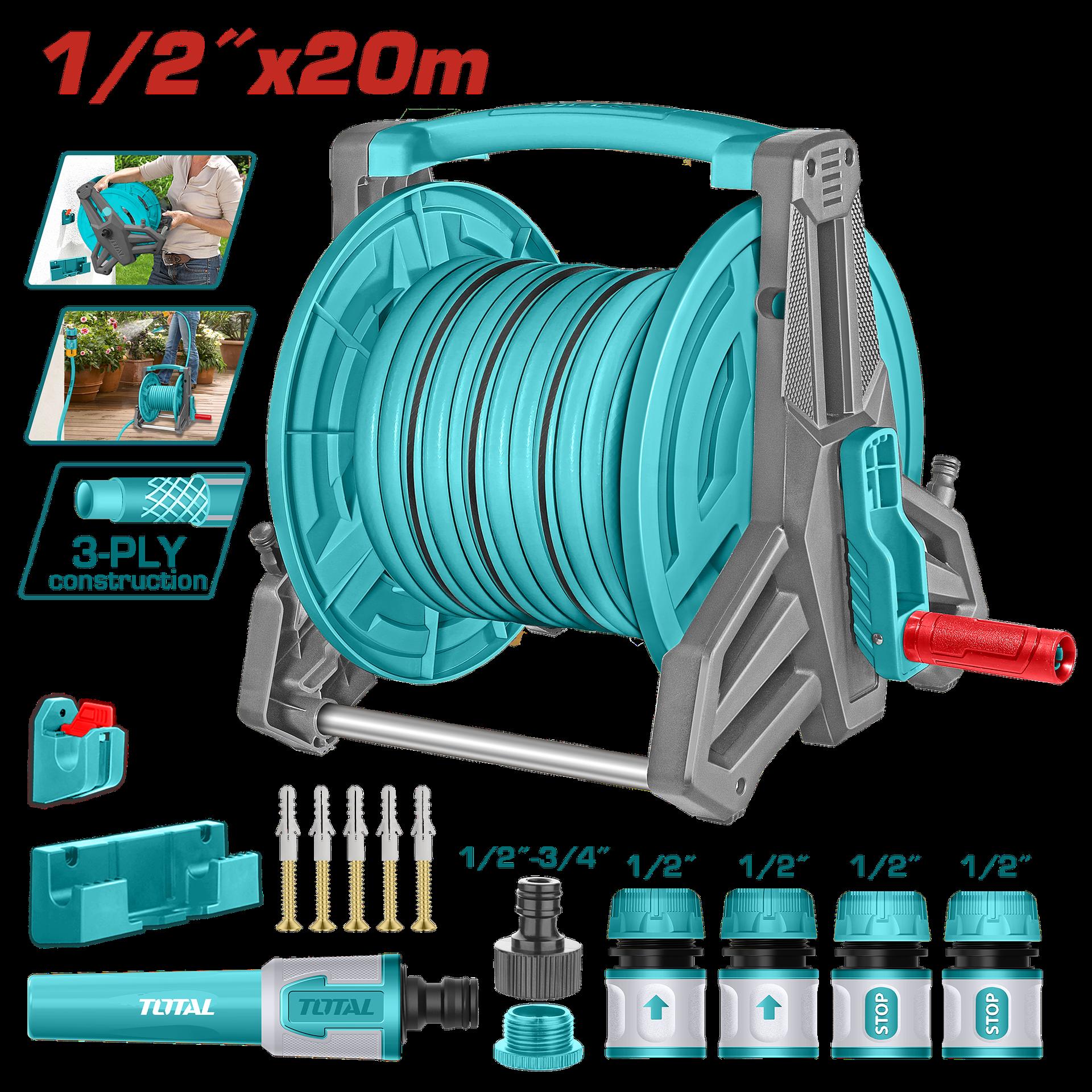 Manguera De Jardin 20 Mts Con Carrete Incluye Accesorios Total Thhr20124