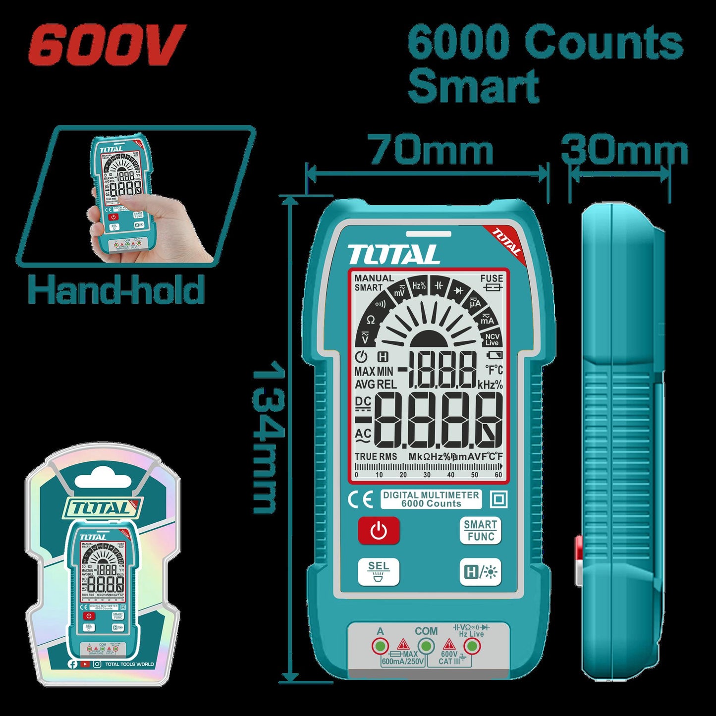 Tester Digital 600V 600 Conteos Rms Industrial Total Tmt516004
