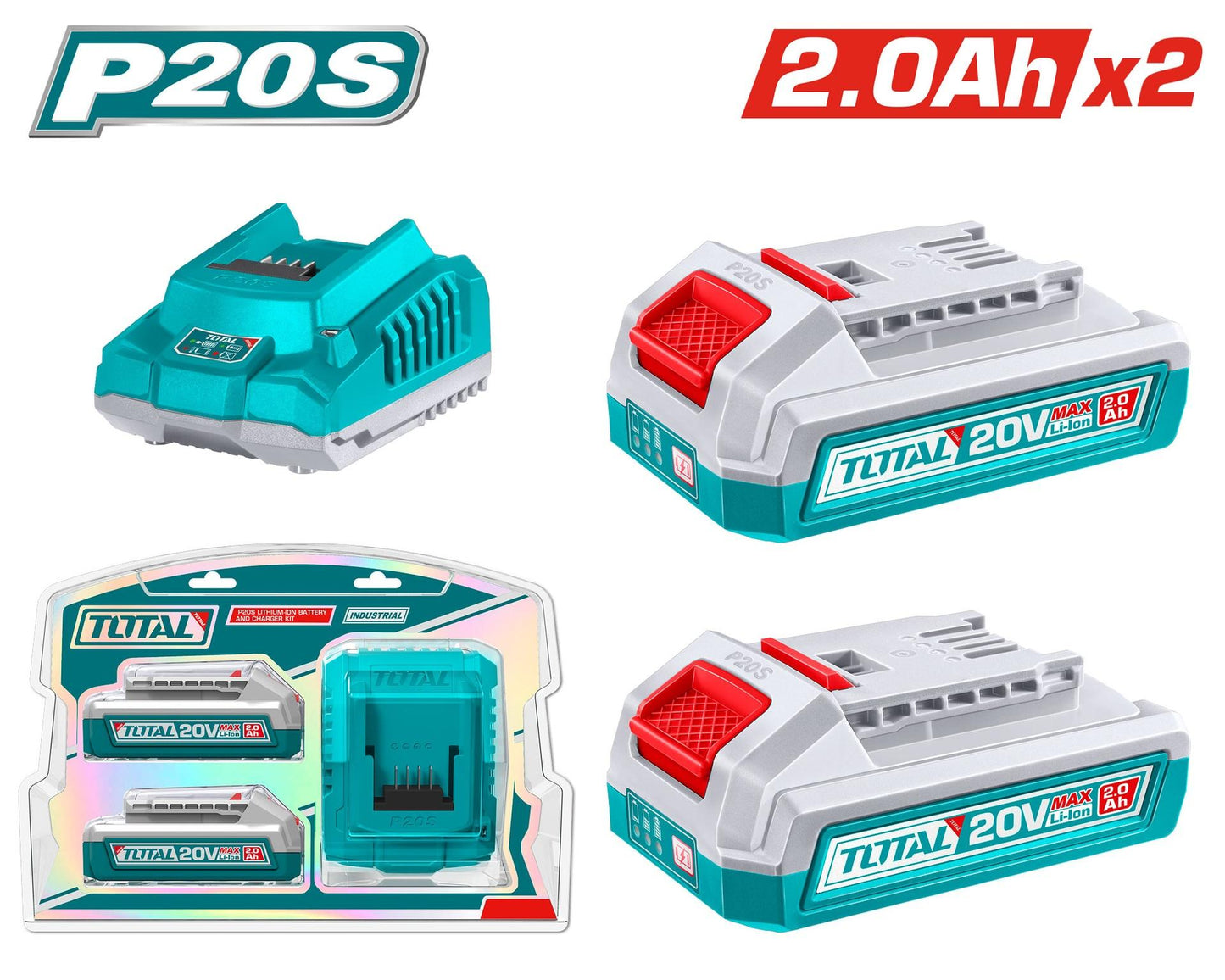 Kit De 2 Baterias 20Ah  Cargador De 20V Industrial Total Utfbcpk2212