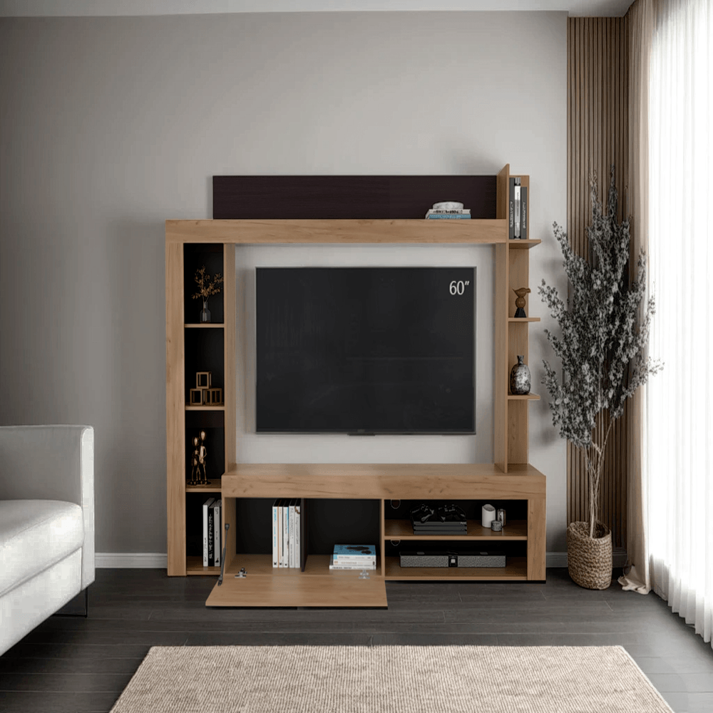 Centro De Entretenimiento Cecil 70" 178X215X35 Rta Fresno Wengue Zf