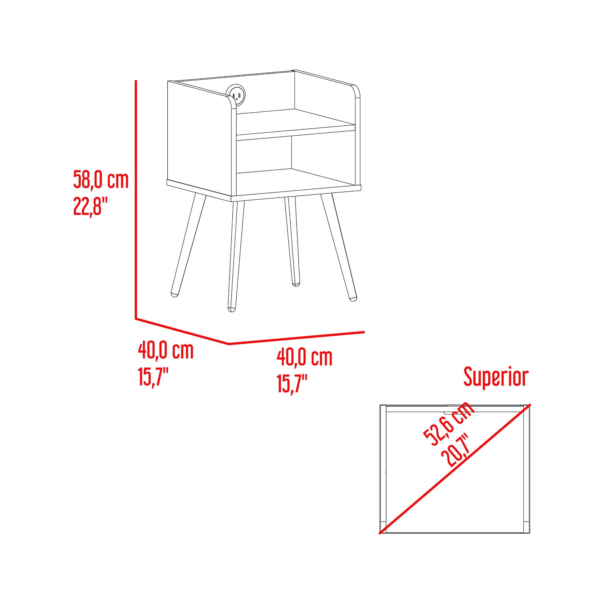 Mesa De Noche Didi Usb 58X40X34 Rta Blanco