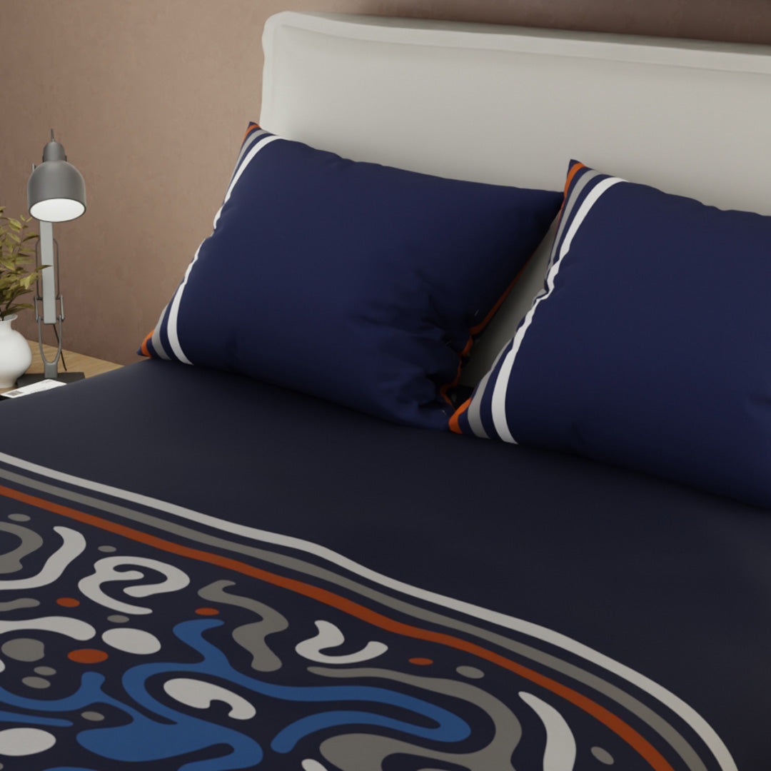 Juego De Sábanas Microfibra Suavizada Tinta Escarlata Azul