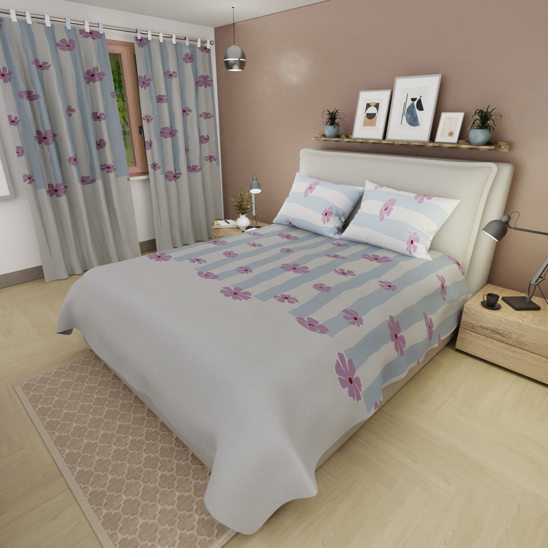 Juego De Sábanas Microfibra Suavizada Oasis Malva Azul