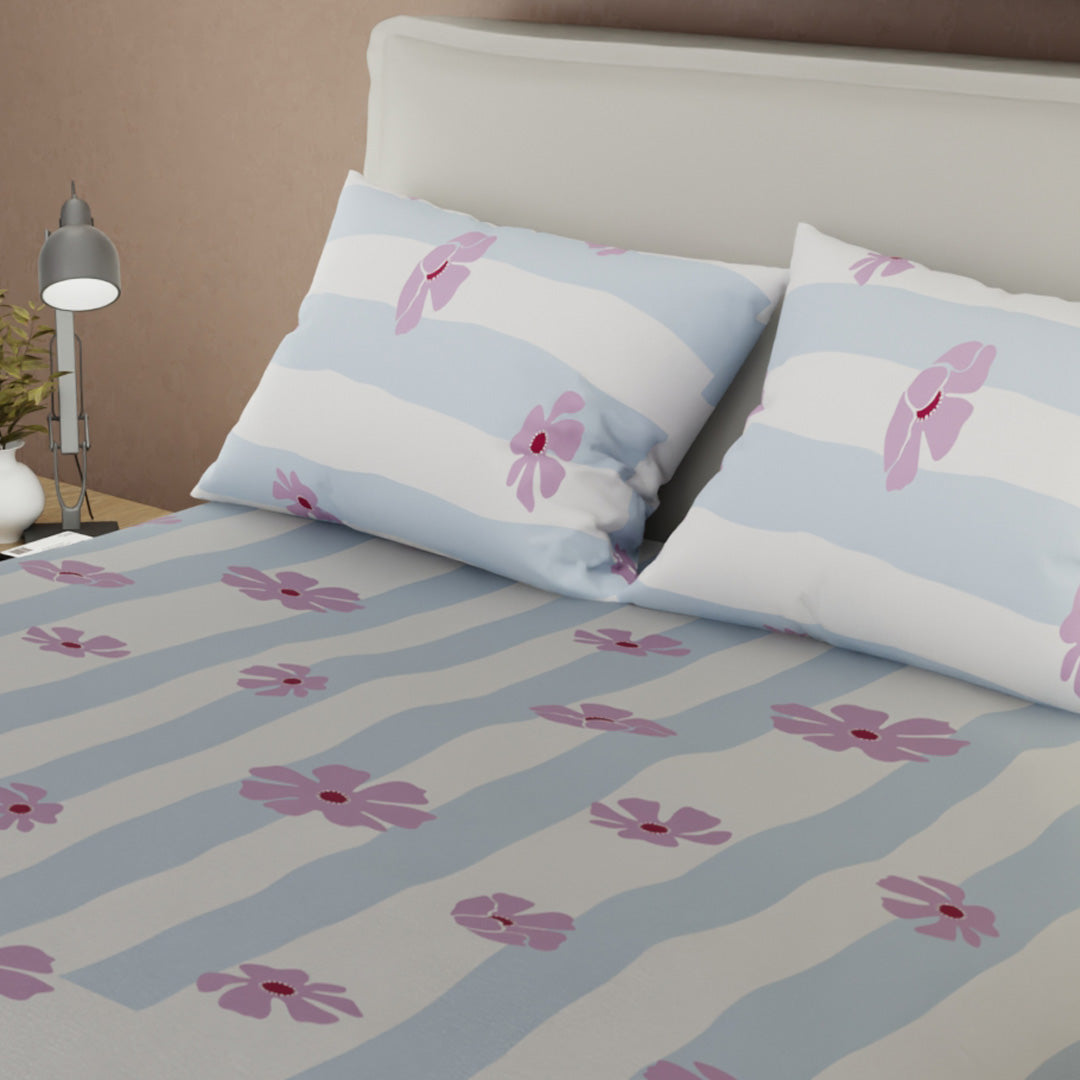 Juego De Sábanas Microfibra Suavizada Oasis Malva Azul