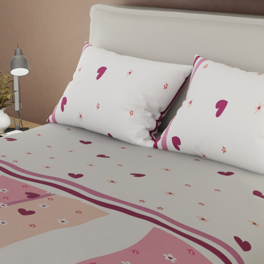 Juego De Sábanas Microfibra Suavizada  Marea Romántica Rosa