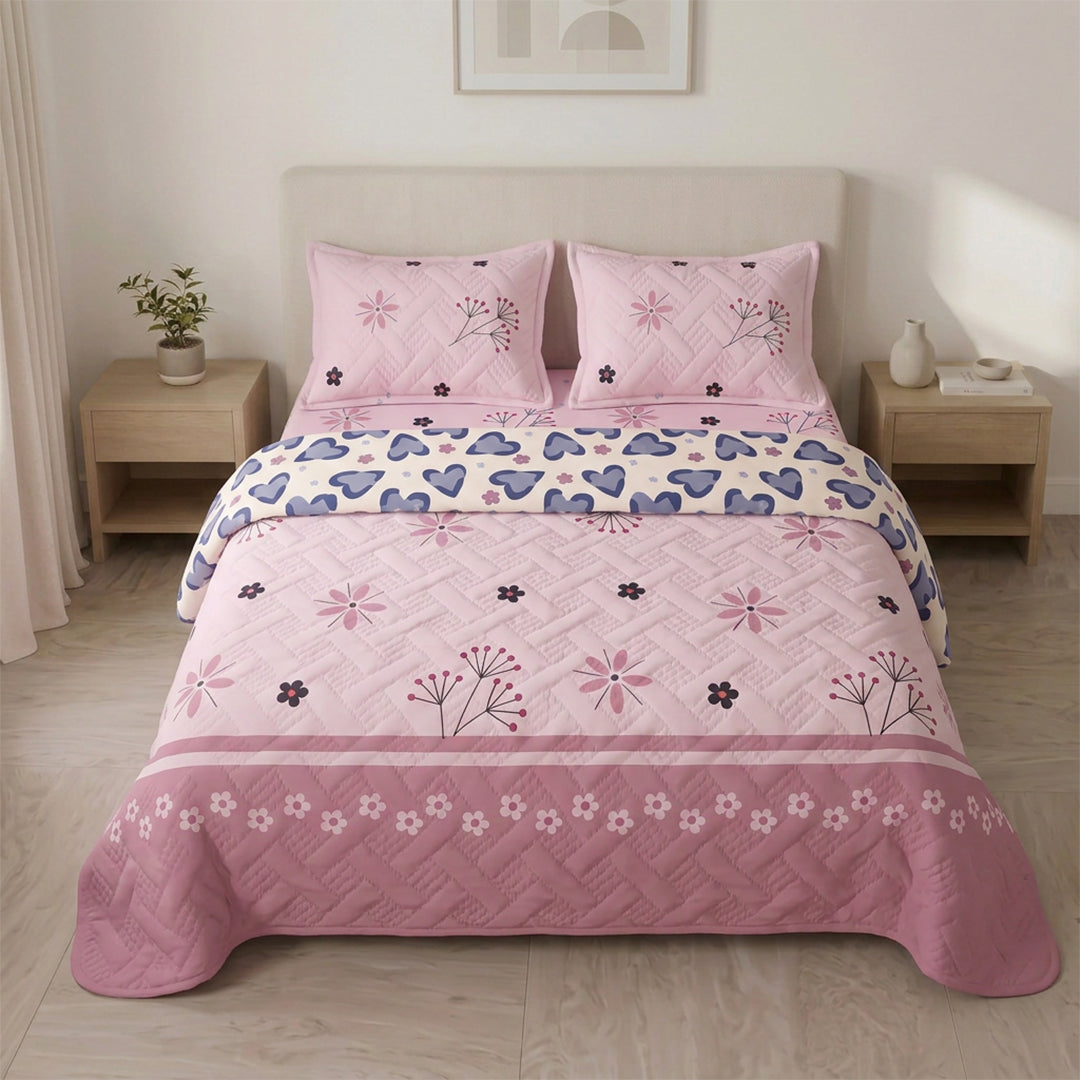 Cubrelecho Termosellado Doble Faz  Pradera Rosé