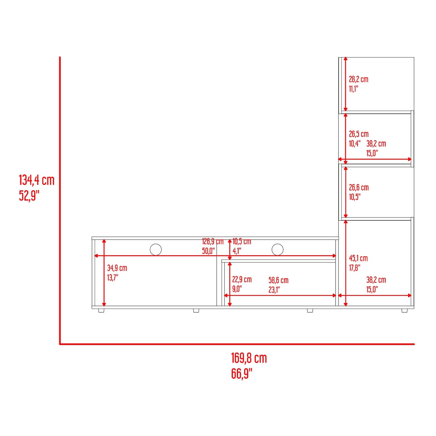 Mesa De  Tv 55" Lugano 134X169X35 Rta Nogal Europeo