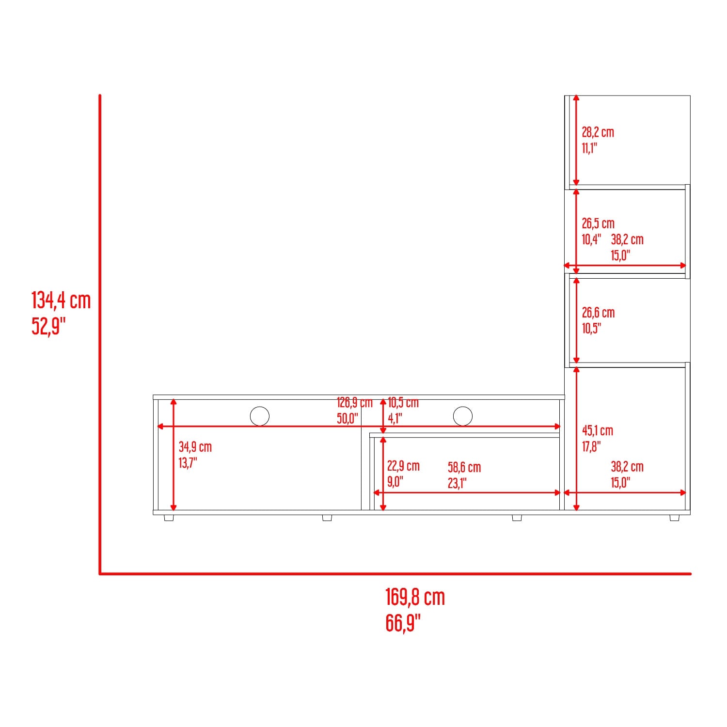 Mesa De  Tv 55" Lugano 134X169X35 Rta Nogal Europeo