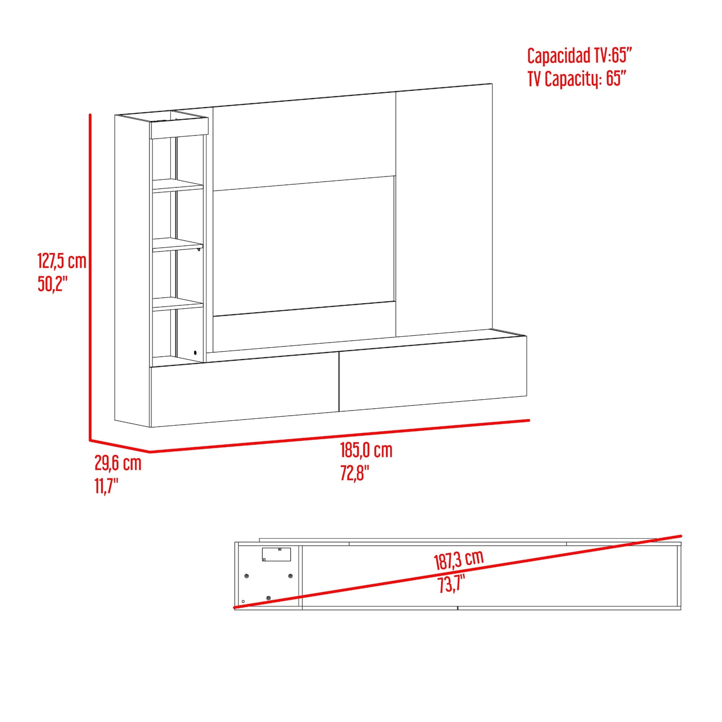 Panel Tv Ilus 65 127X185X29 Rta Capri Fresno Eu