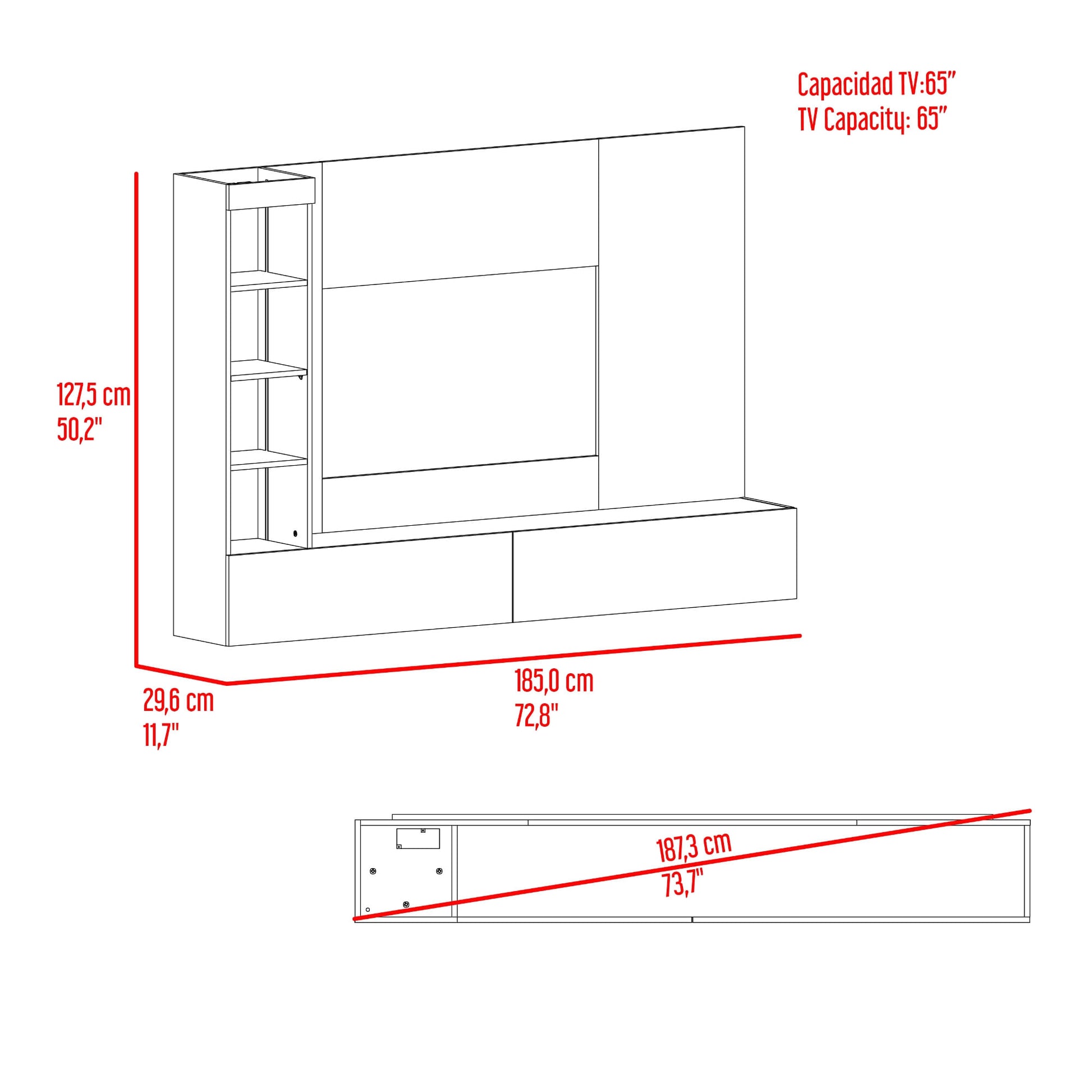Panel Tv Ilus 65 127X185X29 Rta Capri Fresno Eu
