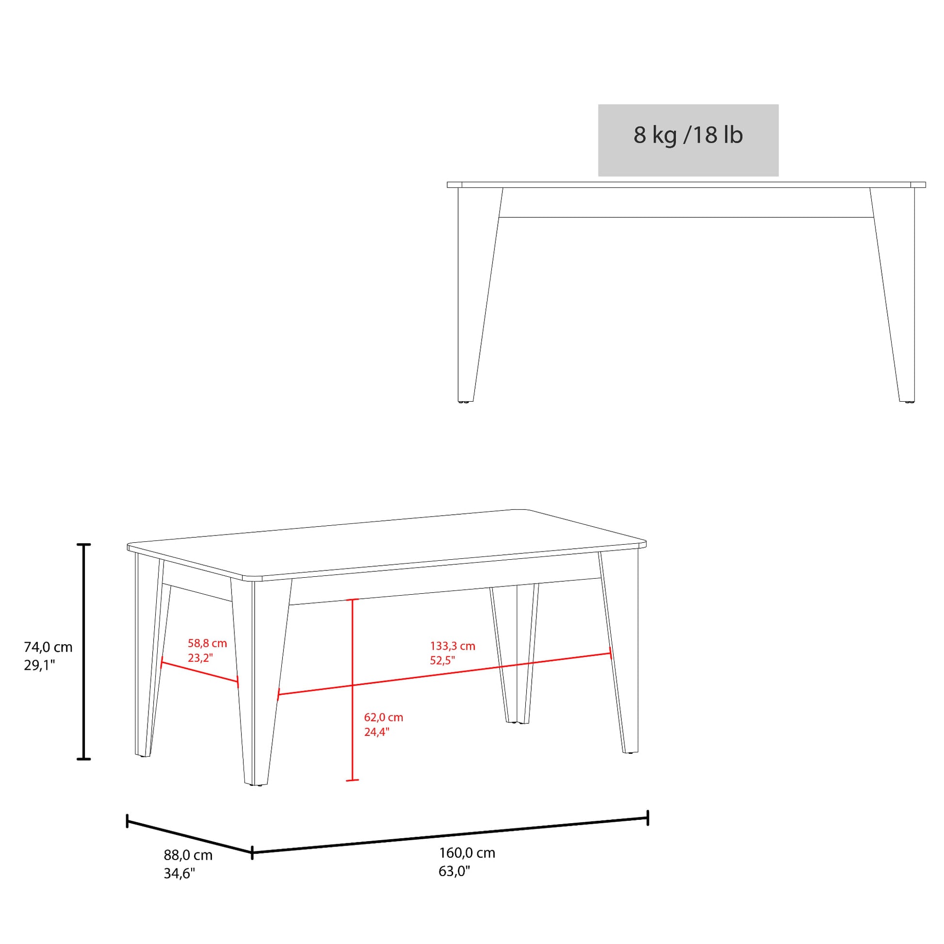 Mesa Comedor Torino 74X160X88 Rta Positano