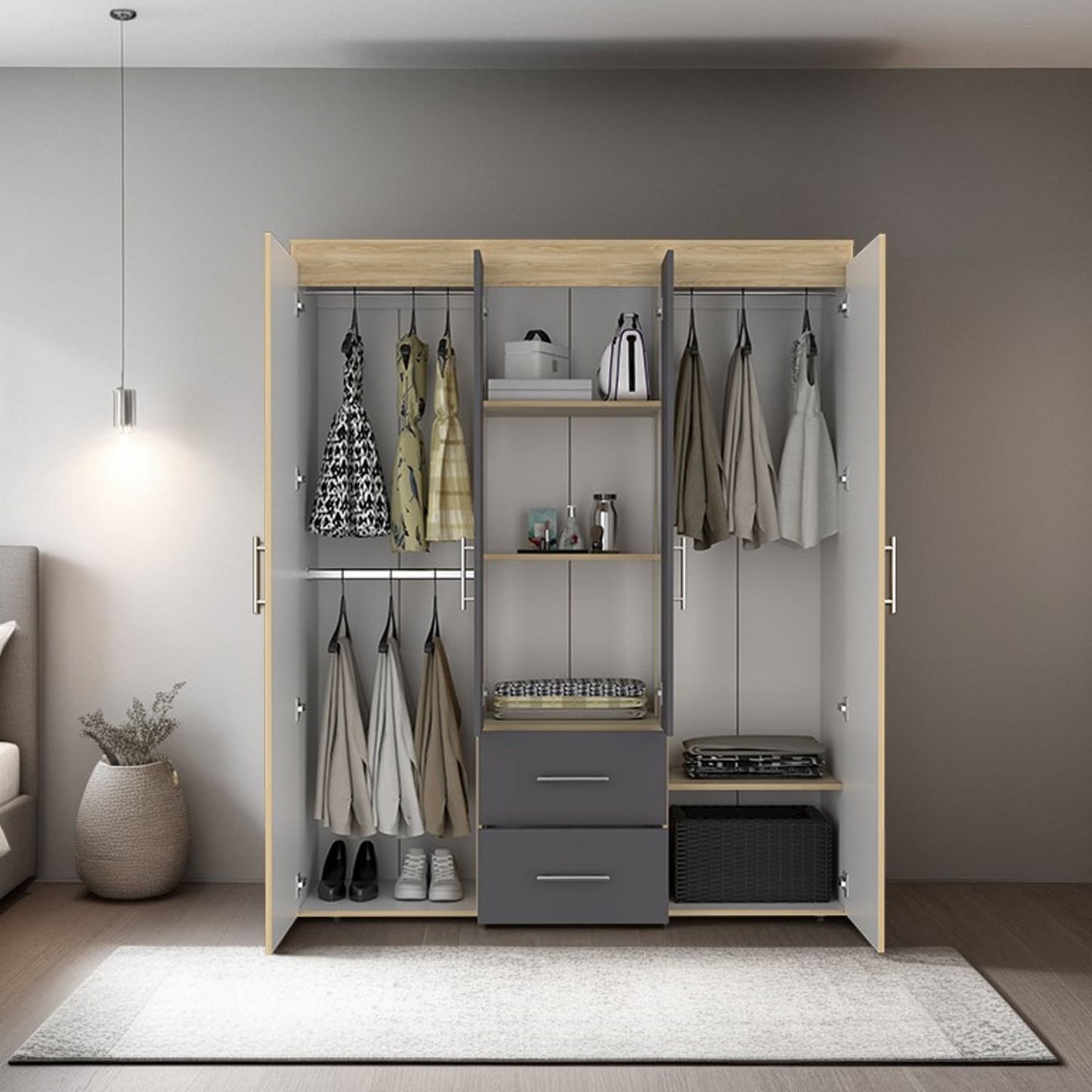Closet Bariloche Eco 150 177X150X50 Rta Fresno/Blanco Plomo