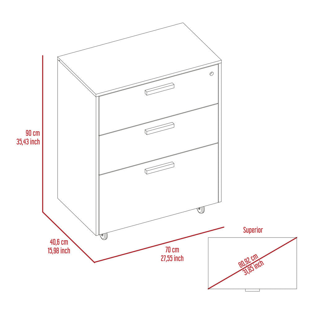Gabinete Bajo 3 Cajones 90X70X40 Rta Wengue Zf