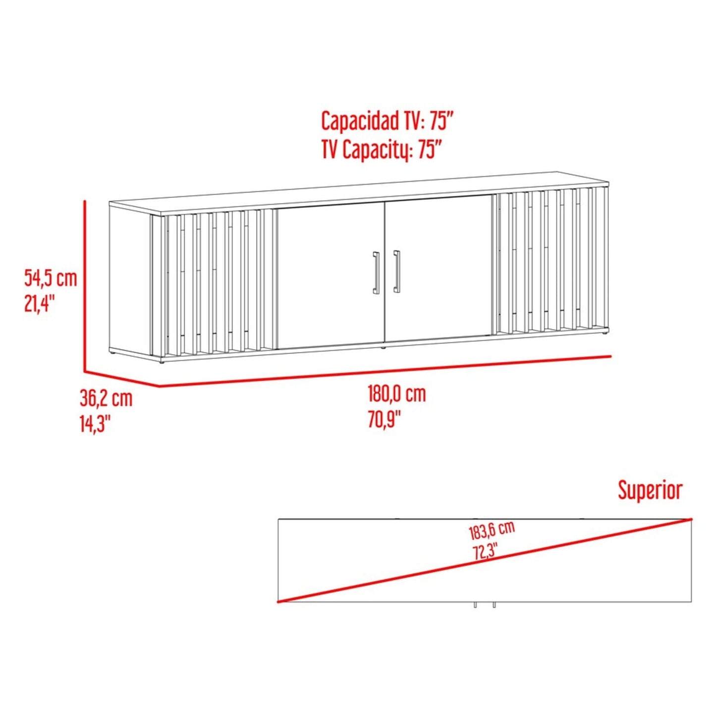 Mueble Tv Brown 75" 54X180X36 Rta Nogal Wengue Zf