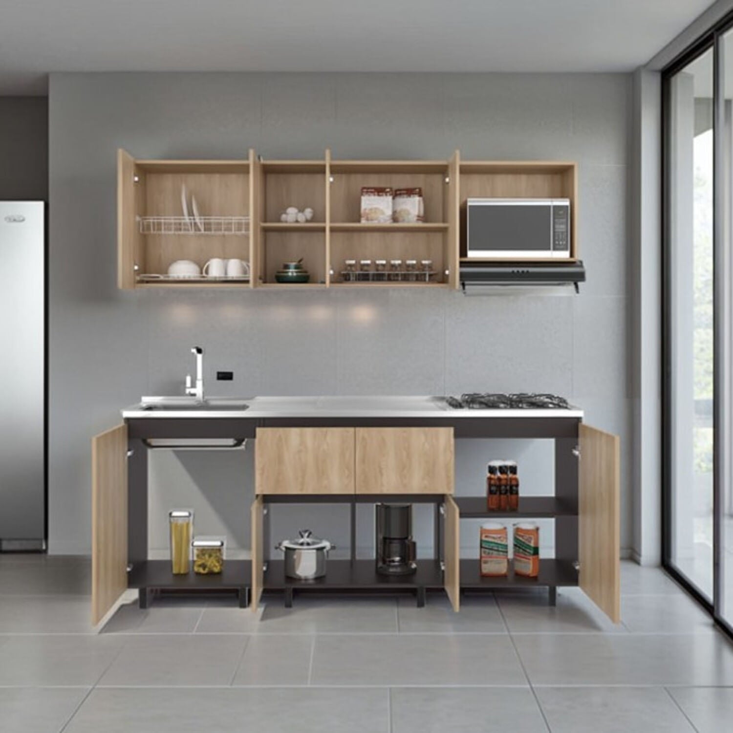 Cocina 2,10 Amantia Rta Fresno Plomo