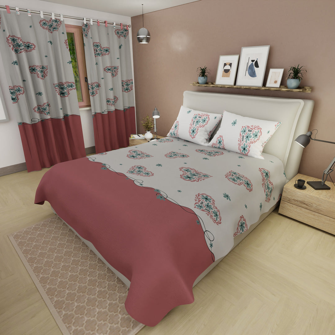 Juego De Sábanas Microfibra Suavizada  Corazón De Borgoña Salmon