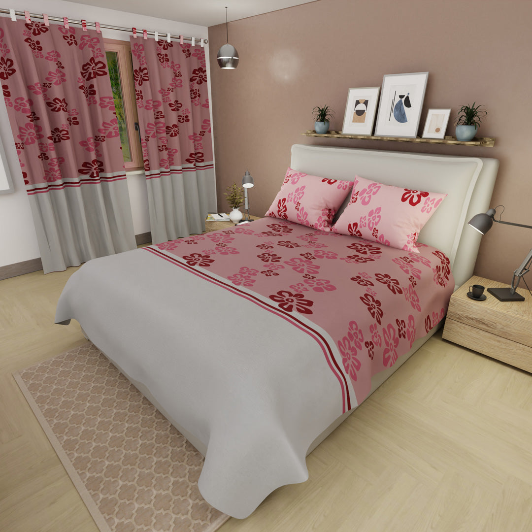 Juego De Sábanas Microfibra Suavizada Pink & Wine Blossom