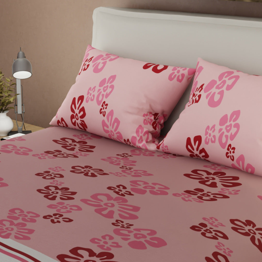 Juego De Sábanas Microfibra Suavizada Pink & Wine Blossom
